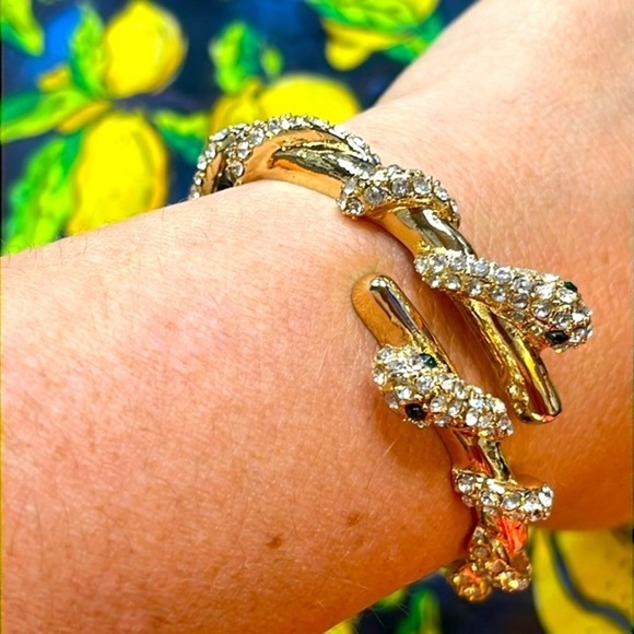 Brand New Natasha Gold Tone Rhinestone Snake Wrap Hinge Bracelet Cuff Bangle - Picture 7 of 16